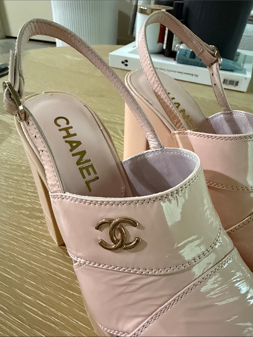 CHANEL Blush Pink Patent Leather Platform Slingback Sandals (Authentic) - Picture 4 of 16